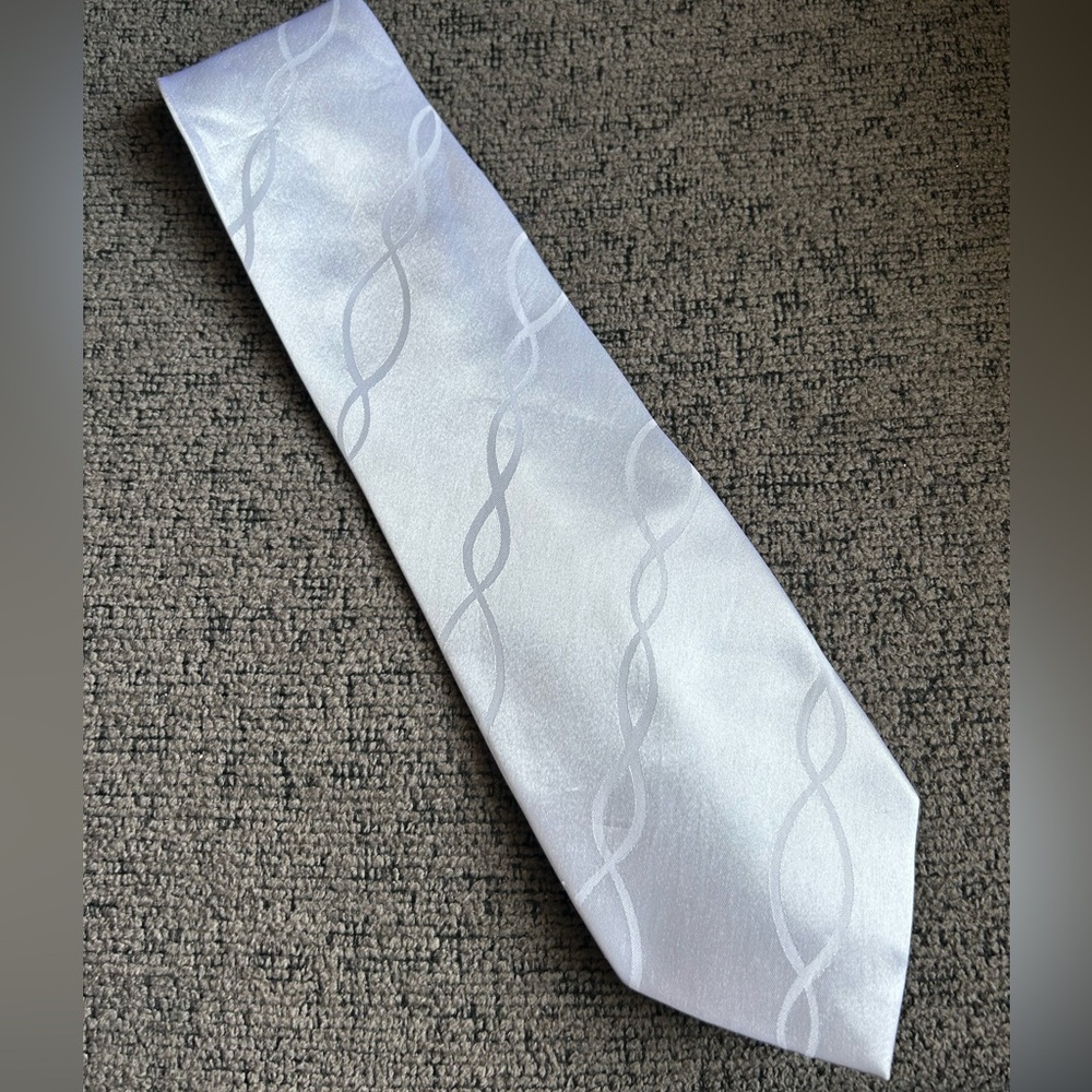 Classic White Satin Tie with Woven Loop Detail